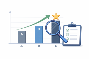 Grafiek die groei en voortgang laat zien met analyse en evaluatie
