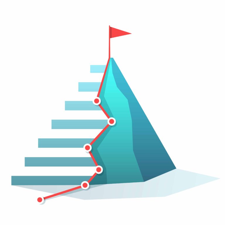 Grafische weergave van professionele ontwikkeling met oplopende stappen en einddoel